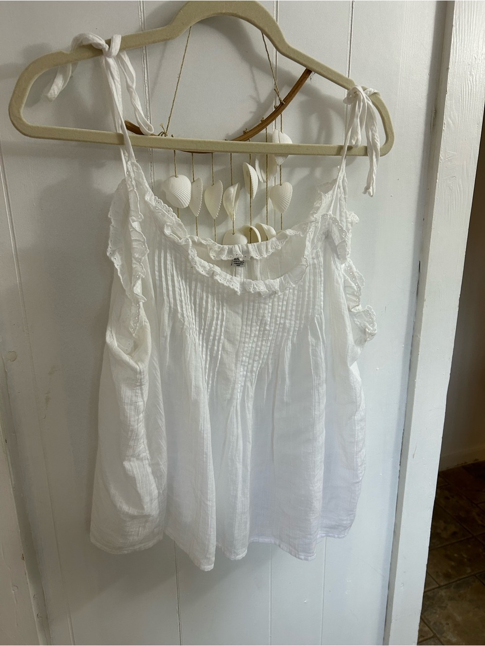 American Eagle Outfitters White Ruffle Tie-Shoulder Camisole